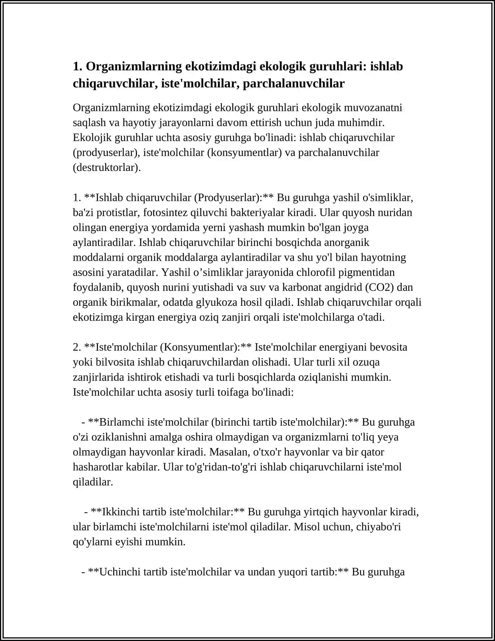 ORGANIZMLARNING EKALOGIK GURUHLARINI OʻRGANISH 3