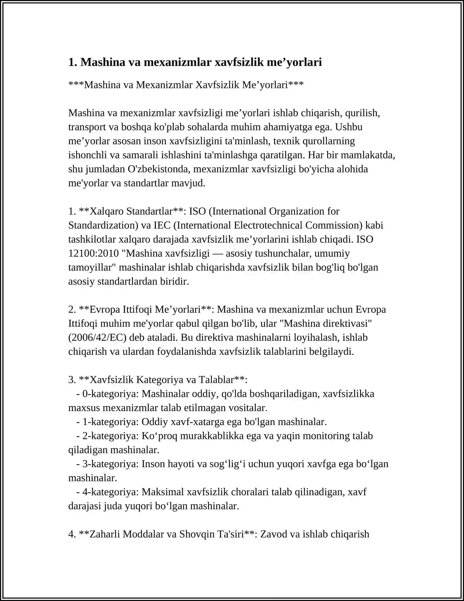 MASHINA MEHNIZMLARI UCHUN TEXNIKA XAFSILIGI TALABLARI KELTIRILADIGAN METORIY HUJJATLAR TIZIMI 3