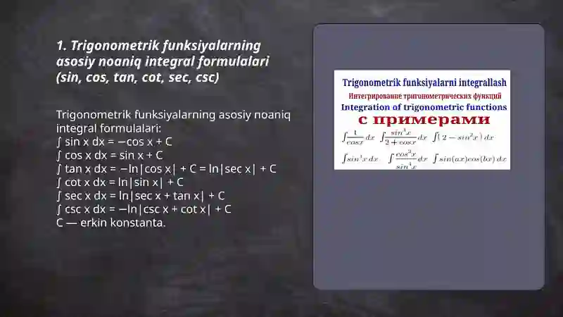 Trigonometric funksiyalarni integrallash 3