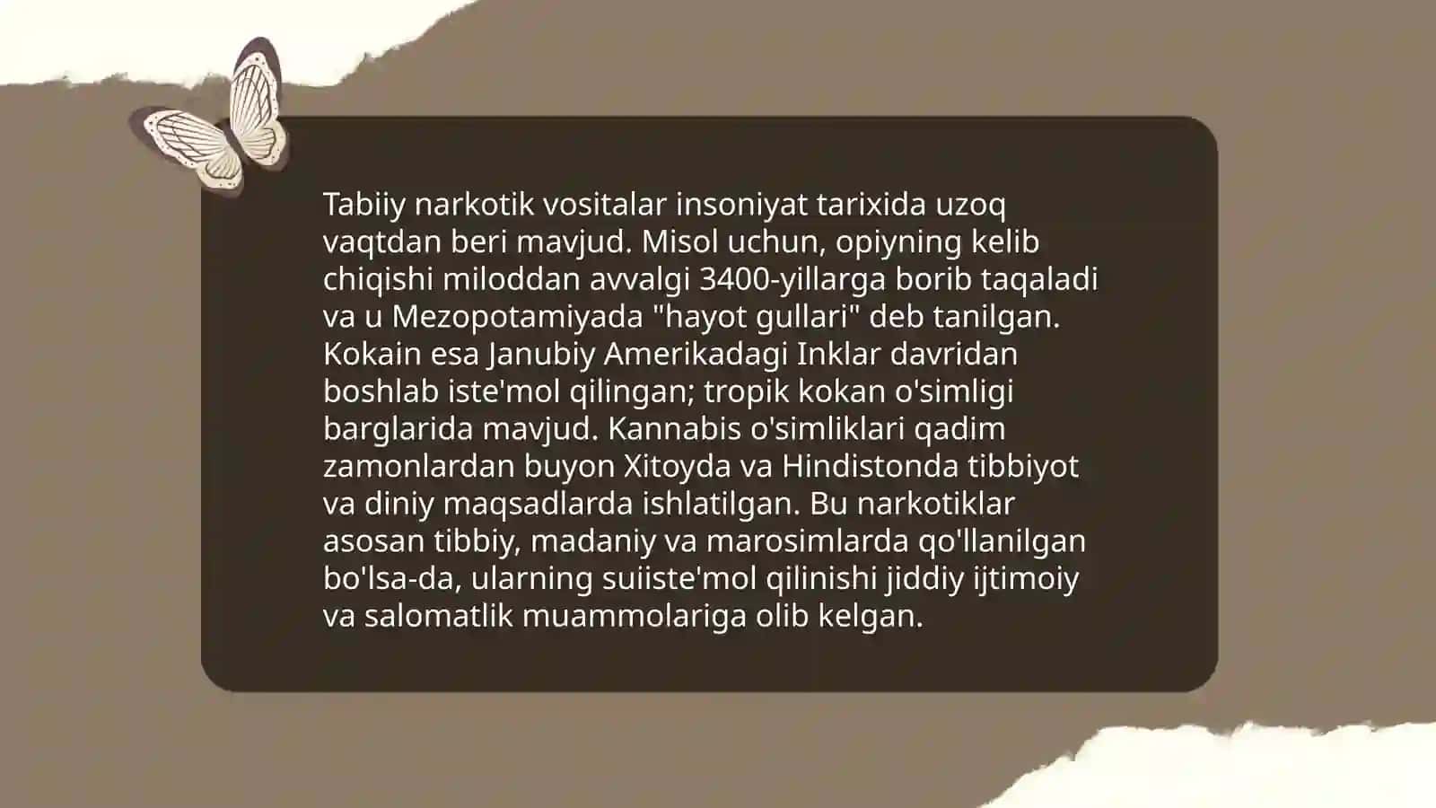 Tabiiy va sintetik narkotik vositalar.Foydasi va zarari 3
