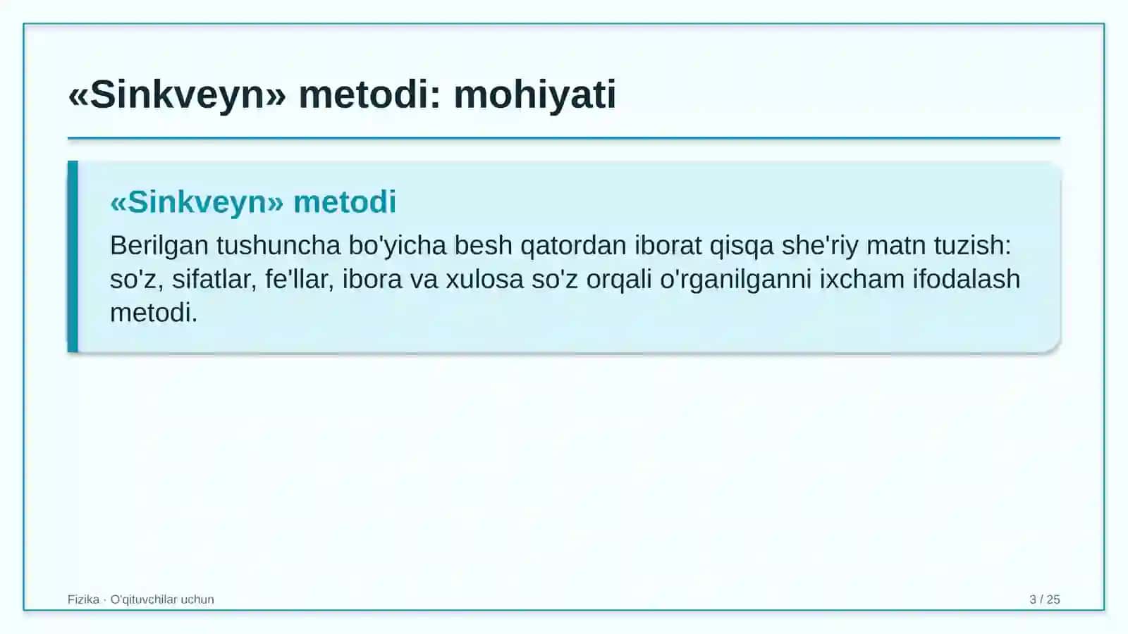 fizika darslarida sinkveyn metodidan foydalanish 8402 3