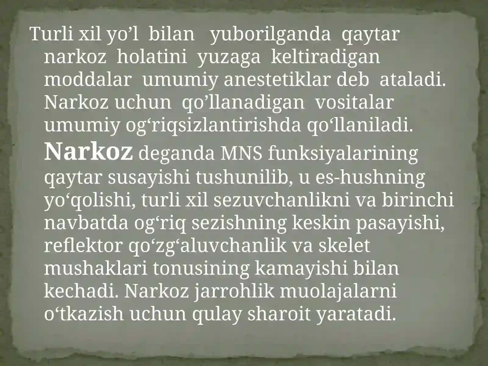 Narkoz vositalari. Etil spirti. Uxlatuvchi vositalar. Alkogolizm va uning asoratlari 3