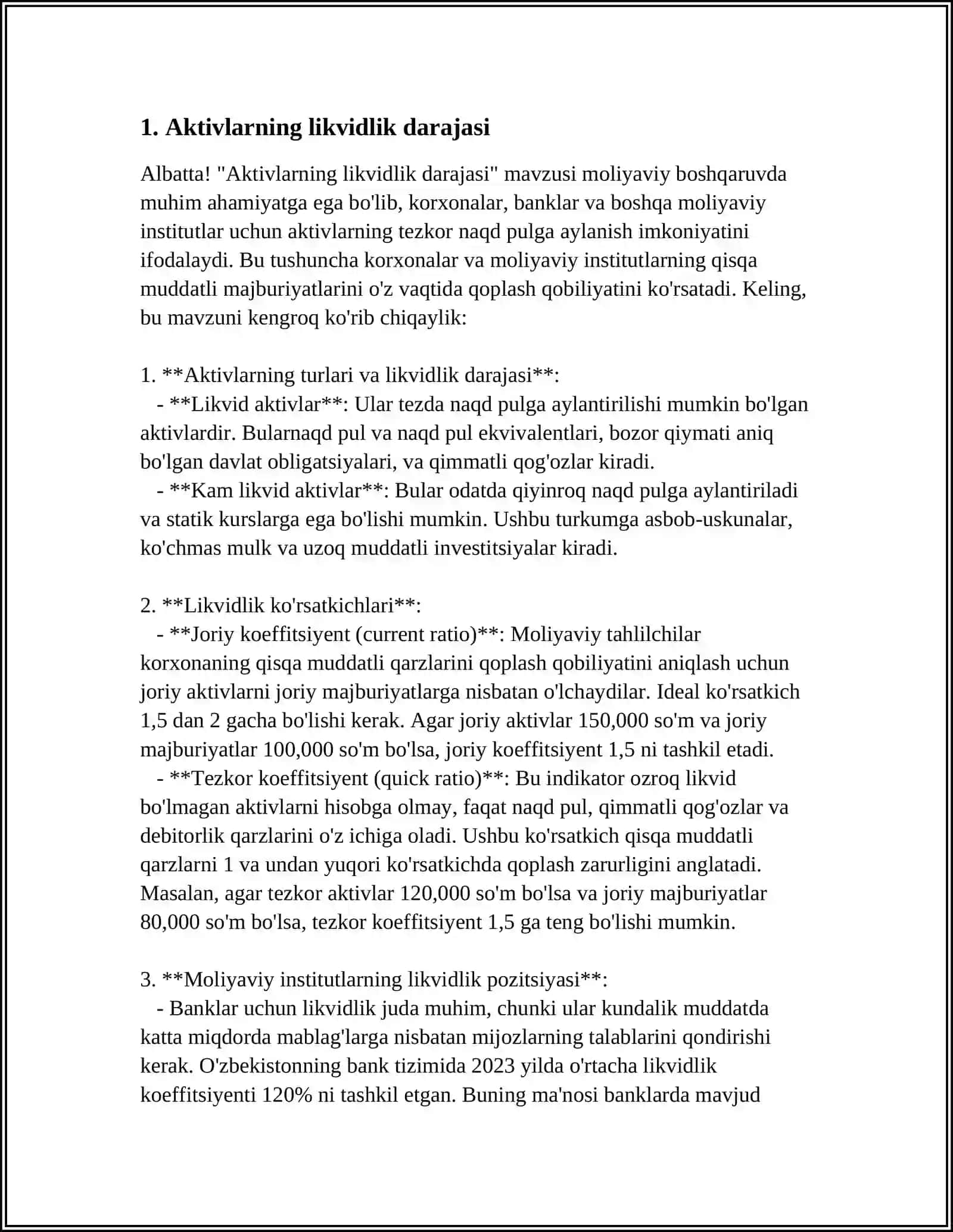 BUXGALTERIYA BALANSI MODDALARINING LIKVIKLIK BOʻYICHA TURKUMLASH 3