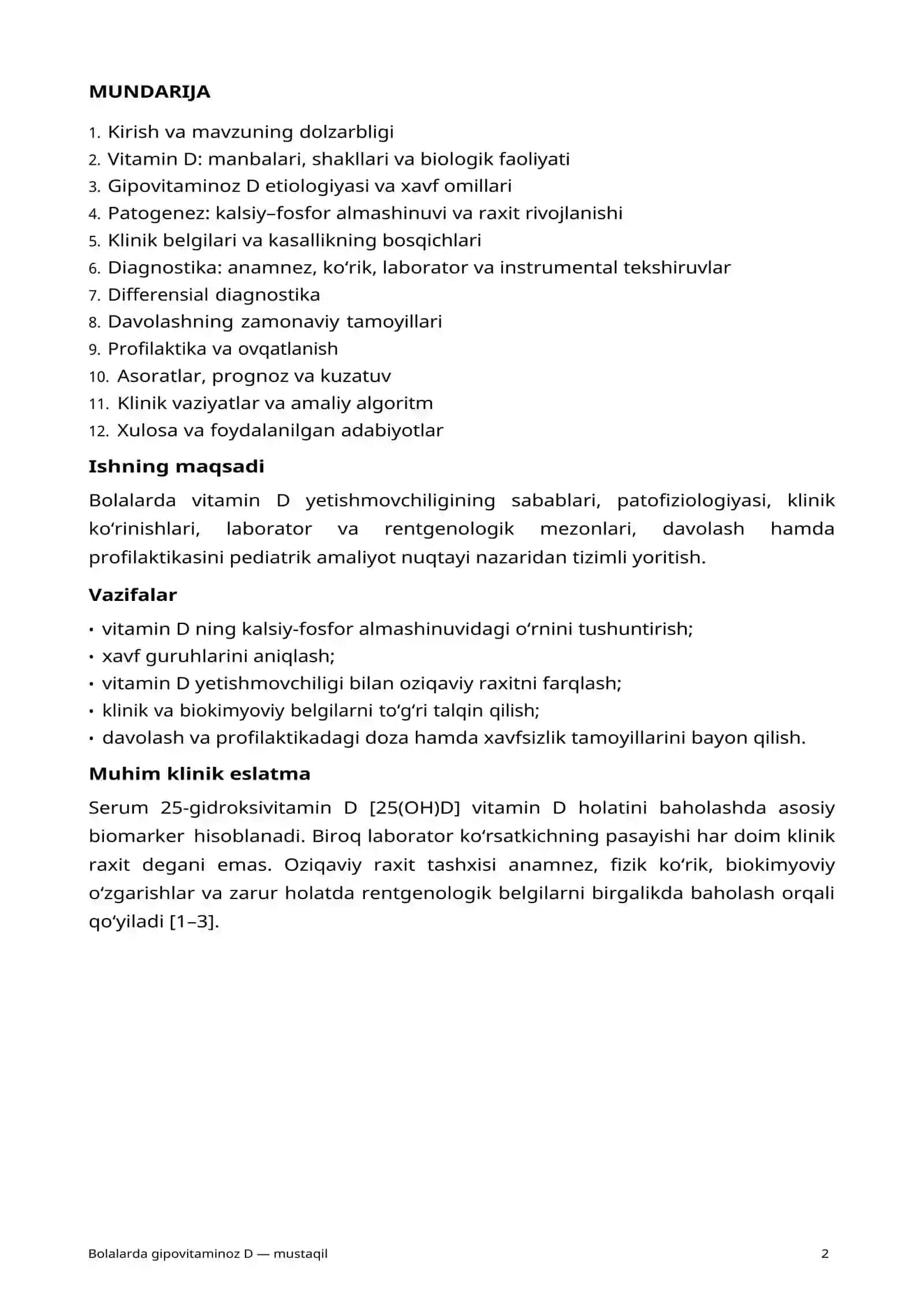 BOLALARDA GIPOVITAMINOZ D 3