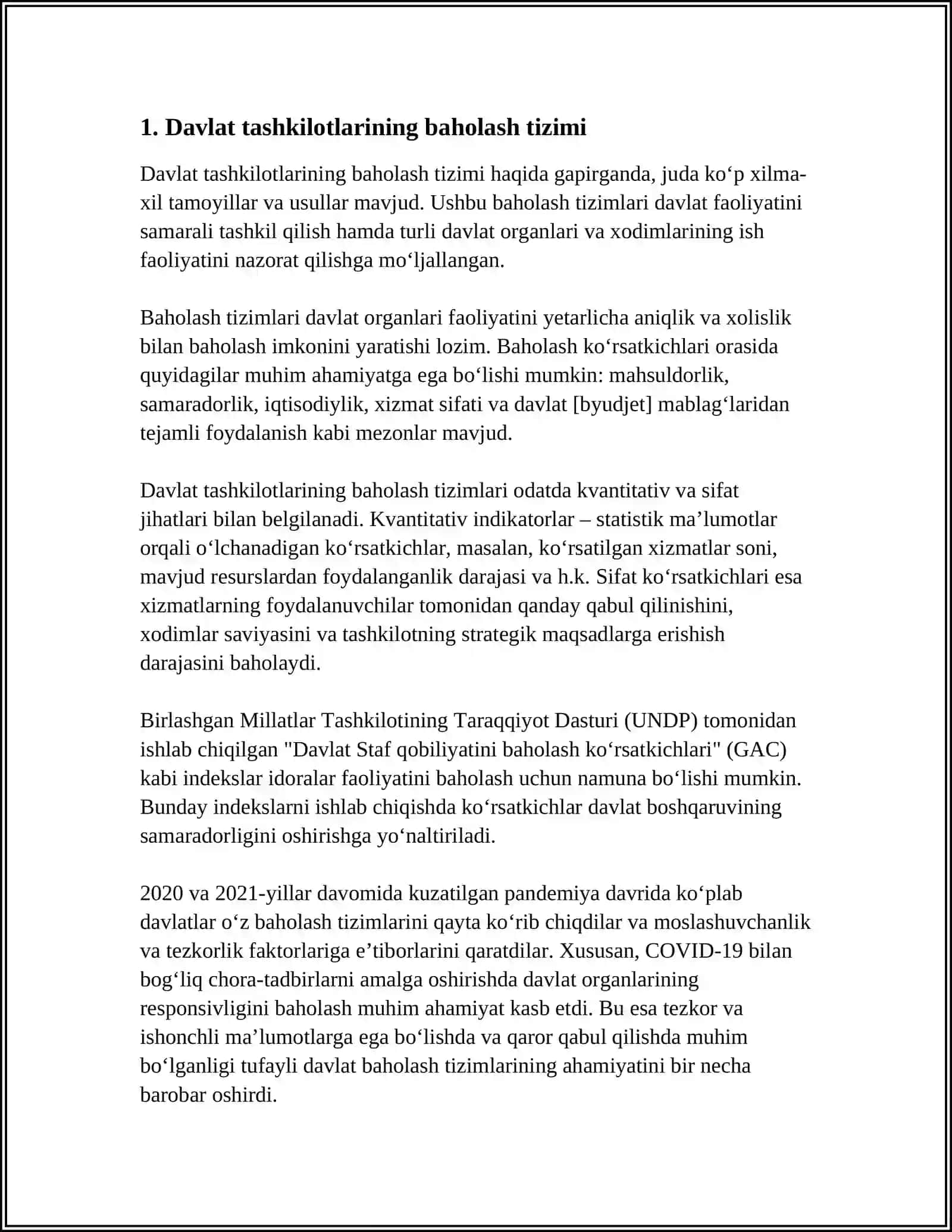 USHBU TIZIM DOIRASIDA DASTLAB EKSPERIMENT TARIQASIDA 24 TA DAVLAT TASHKILOTINING FAOLIYATI BAHOLANDI 3