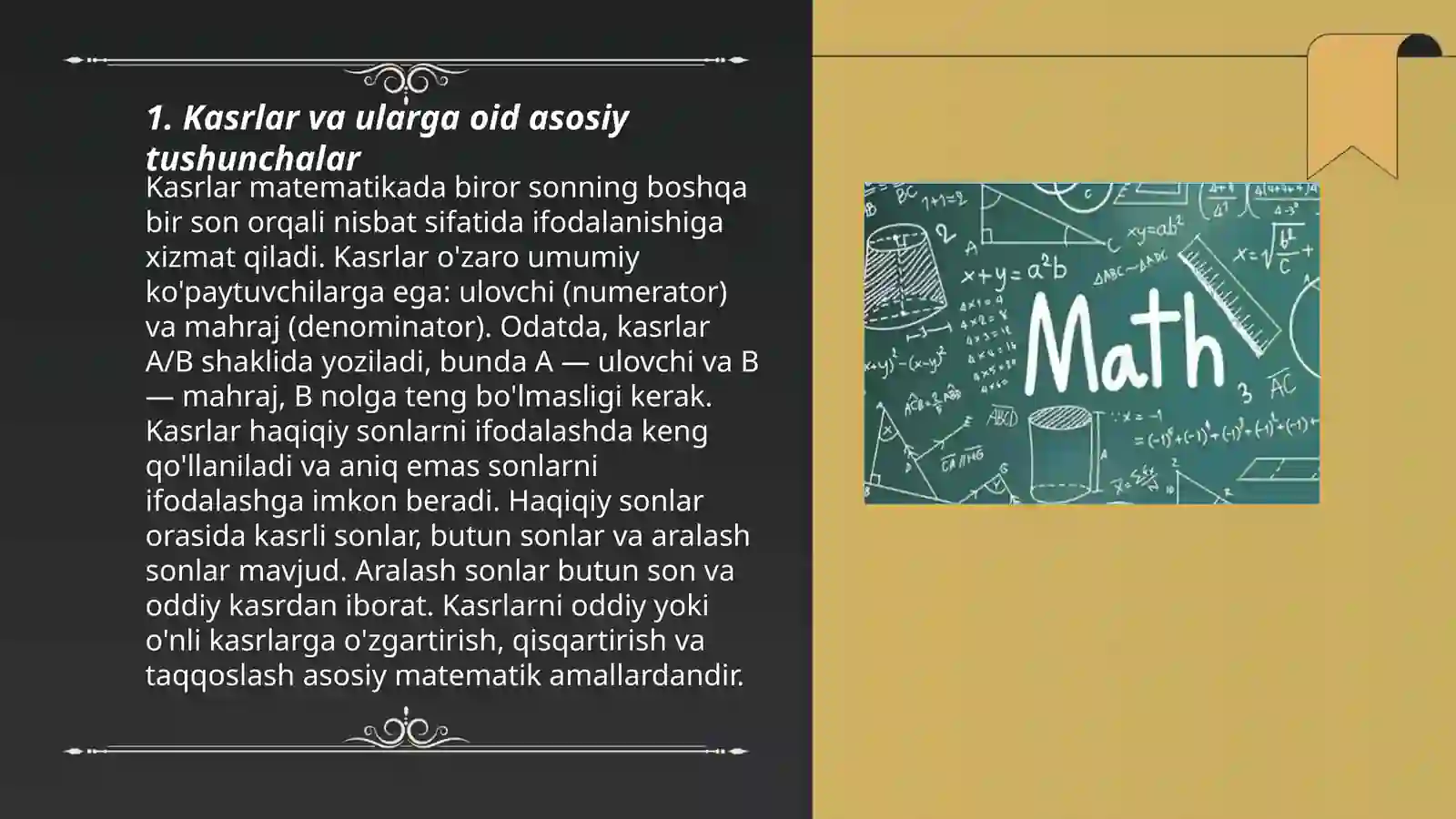 Kasrlar ustida amallar 3