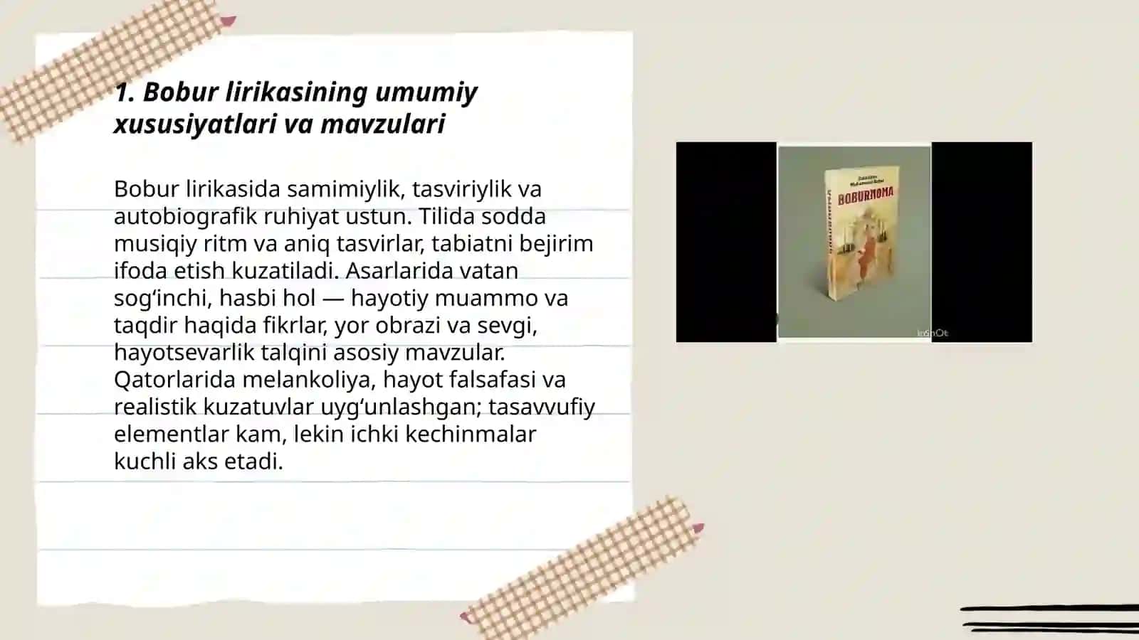 Boburning lirik va epik asarlarini oʻrganish 3