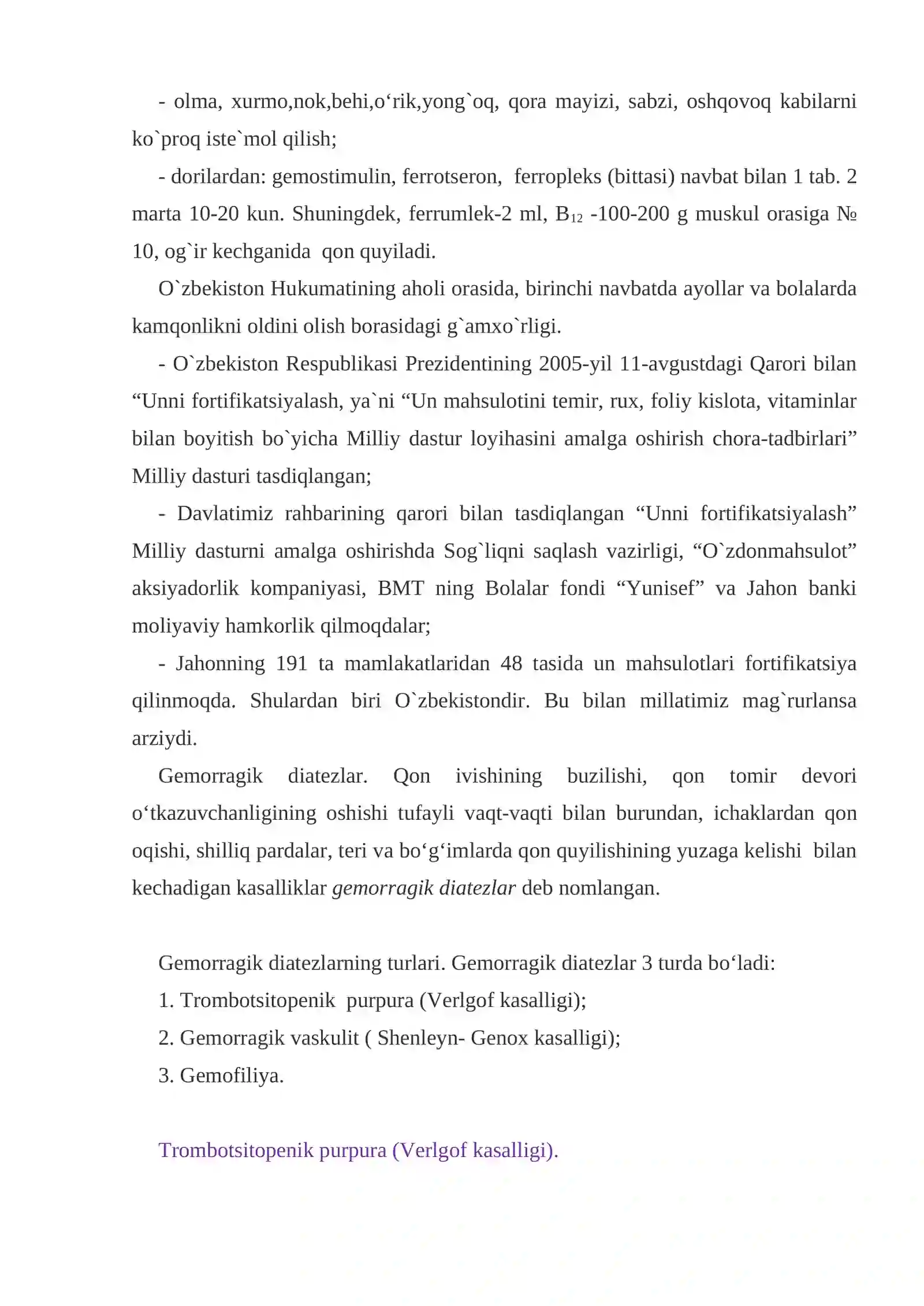 Kamqonlik. Gemorragik diatezlar 3