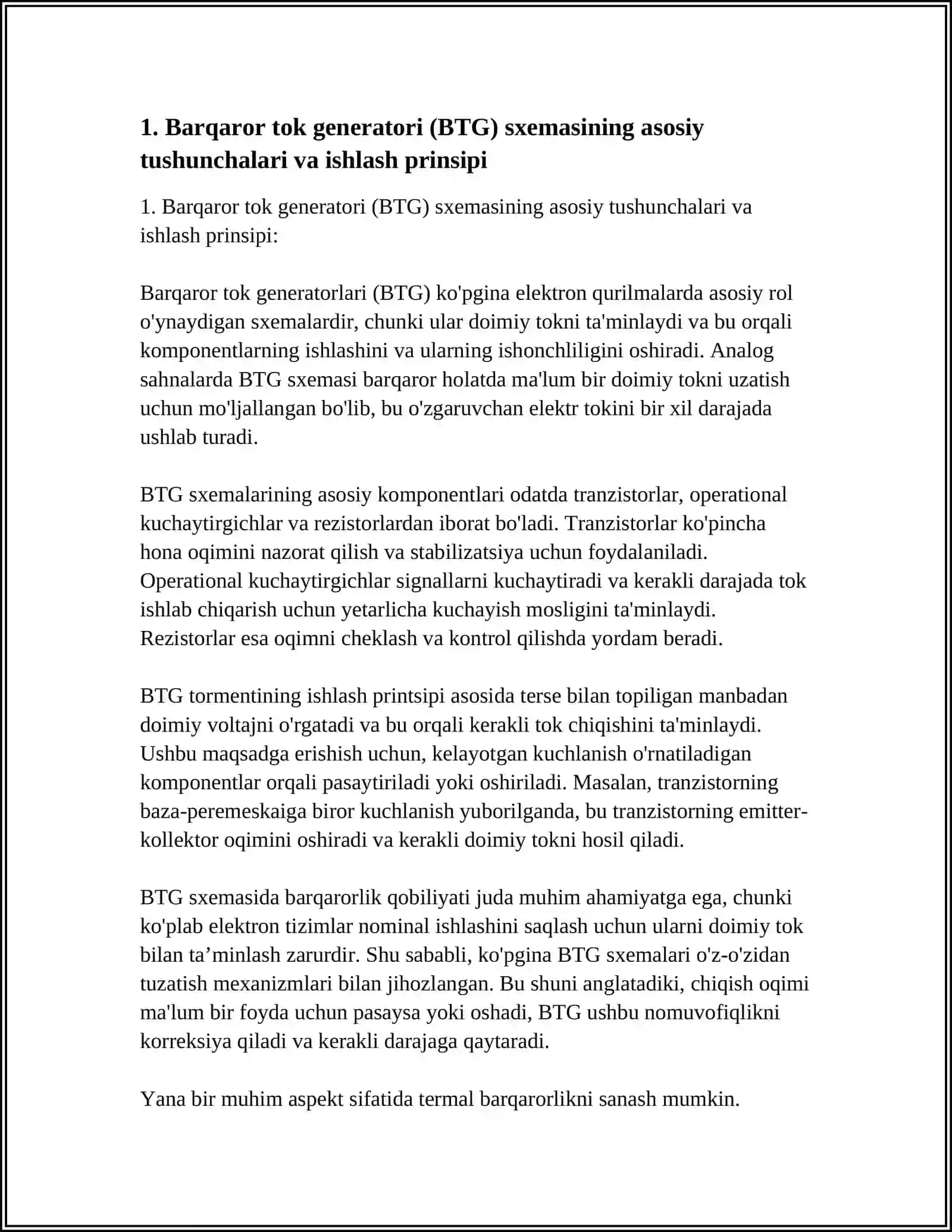 ANALOG IMSLAR. BARQAROR TOK GENERATORI (BTG) SXEMASI 3