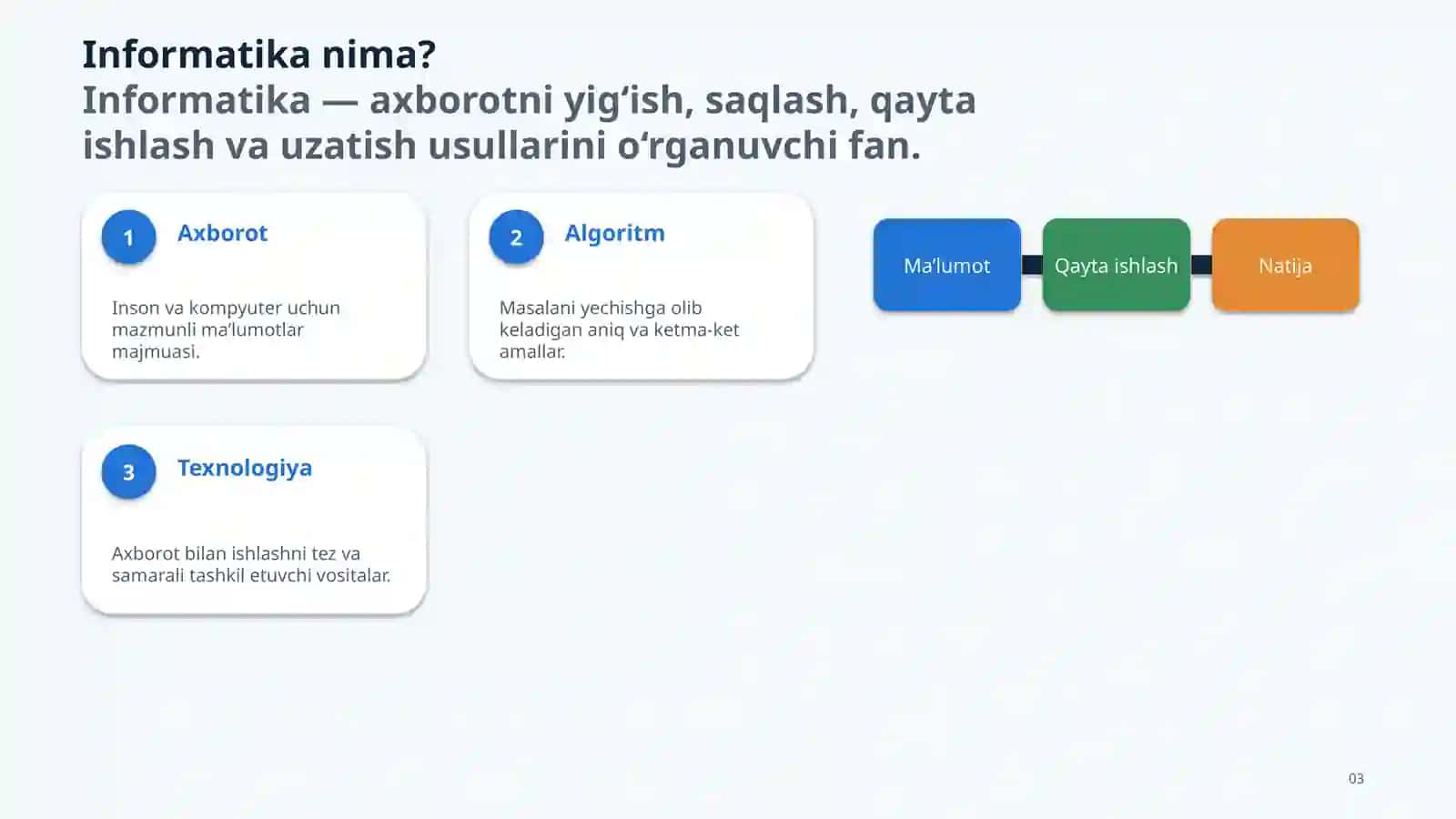 Informatika — Axborot texnologiyalari va raqamli dunyo | PowerPoint taqdimot 3
