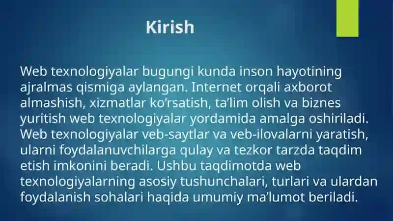 Web texnologiyalar va ulardan foydalanish haqida umumiy ma’lumotlar 3