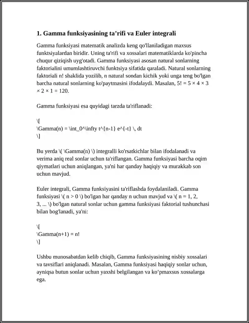 Gamma funksiyasining taʼrifi va Euler integrali 3