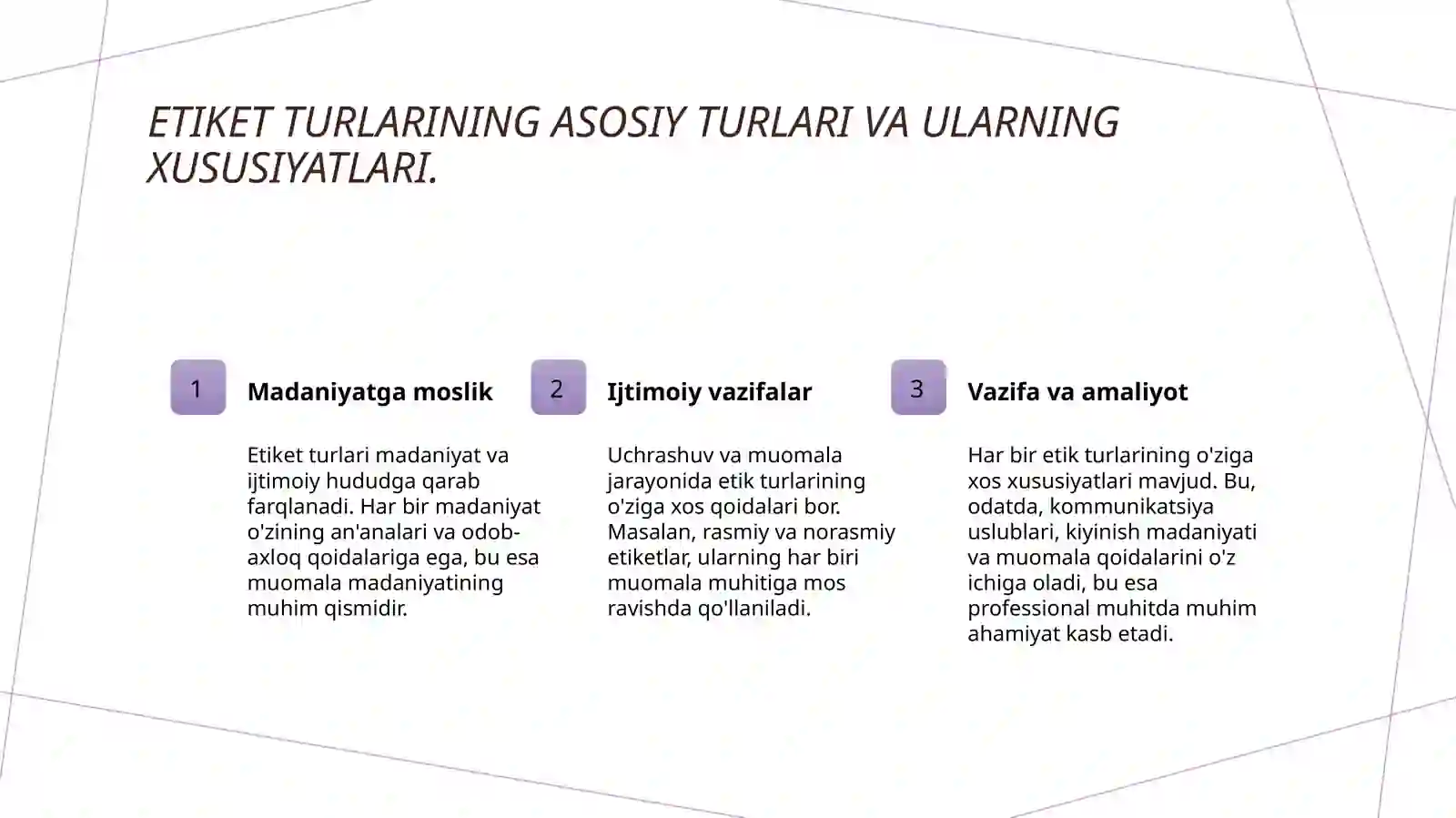 Etiket turlari va ulardagi xususiyatlar 3