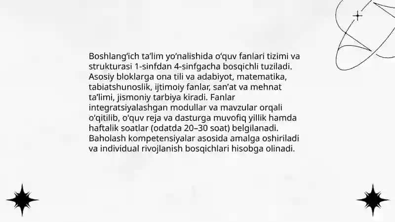 Boshlangʻich taʼlim yoʻnalishida oʻquv fanlari tizimi va strukturasi 3