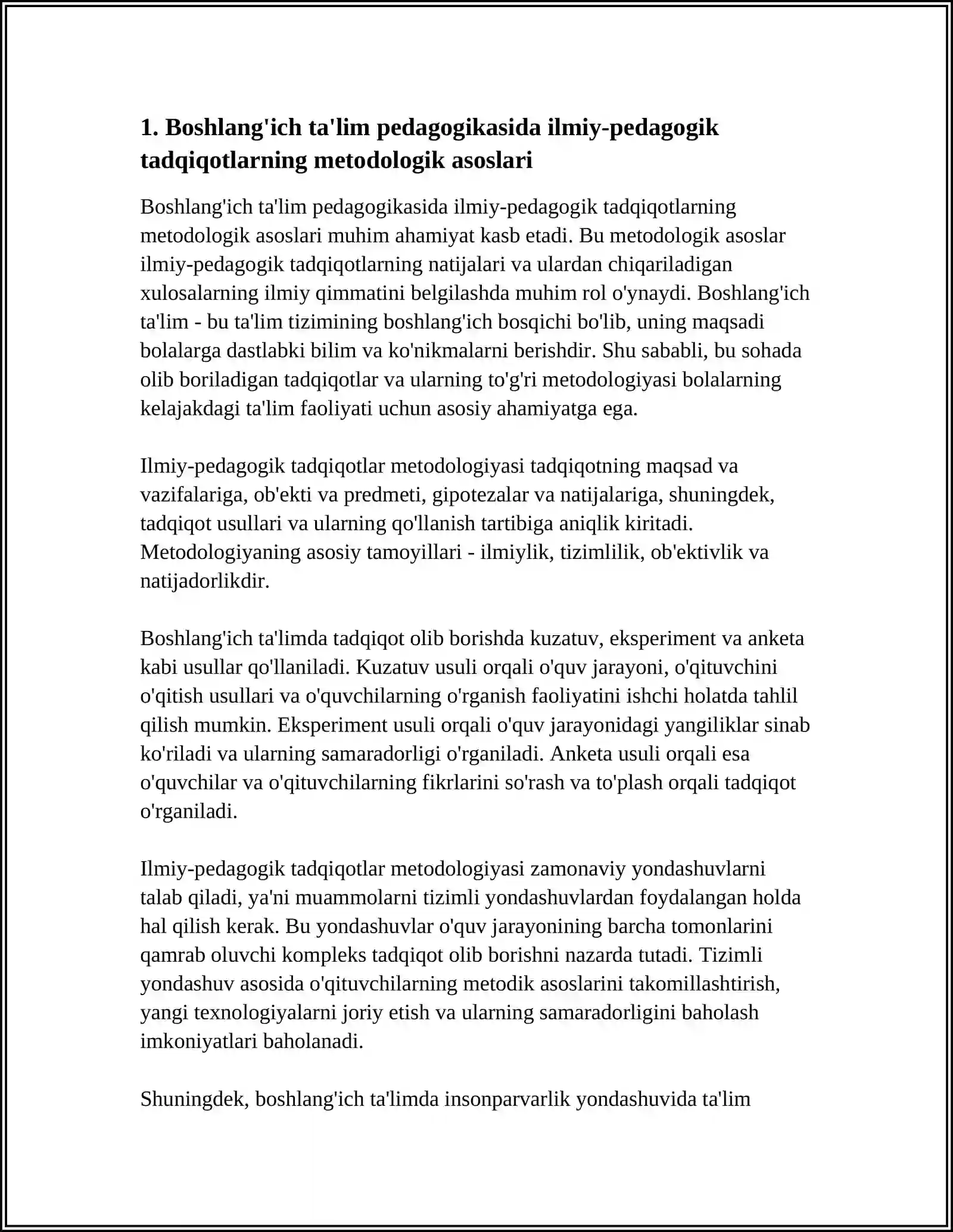 BOSHLANG'ICH TA'LIM PEDAGOGIKASI FANINING ILMIY-PEDAGOGIK TADQIQOTLAR METODOLOGIYASI VA TADQIQOT METODLARI 3