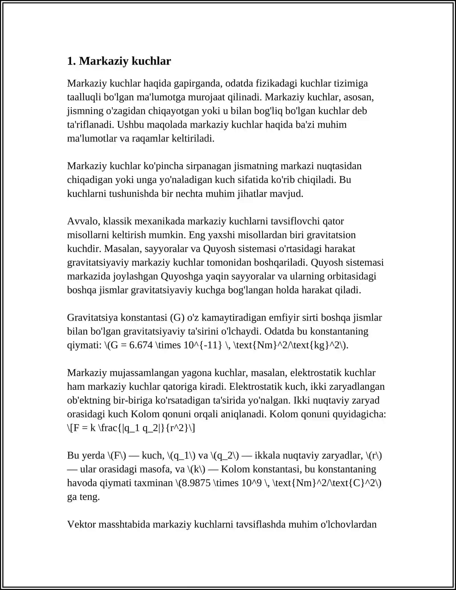 MUSTAQIL ISH Mavzu: MARKAZGA INTILMA KUCH. AYLANA BO'YLAB HARAKATDA KUCHLAR 3
