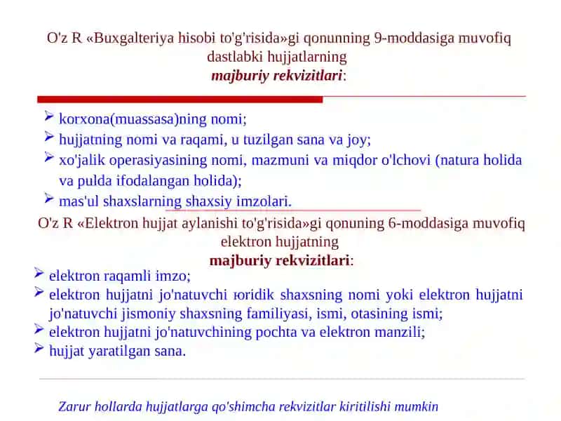 Buxgalteriyahisobidas odir bo'lgan xojalik muomalari to'g'risida aksettiriladigan ma'lumotlar 3