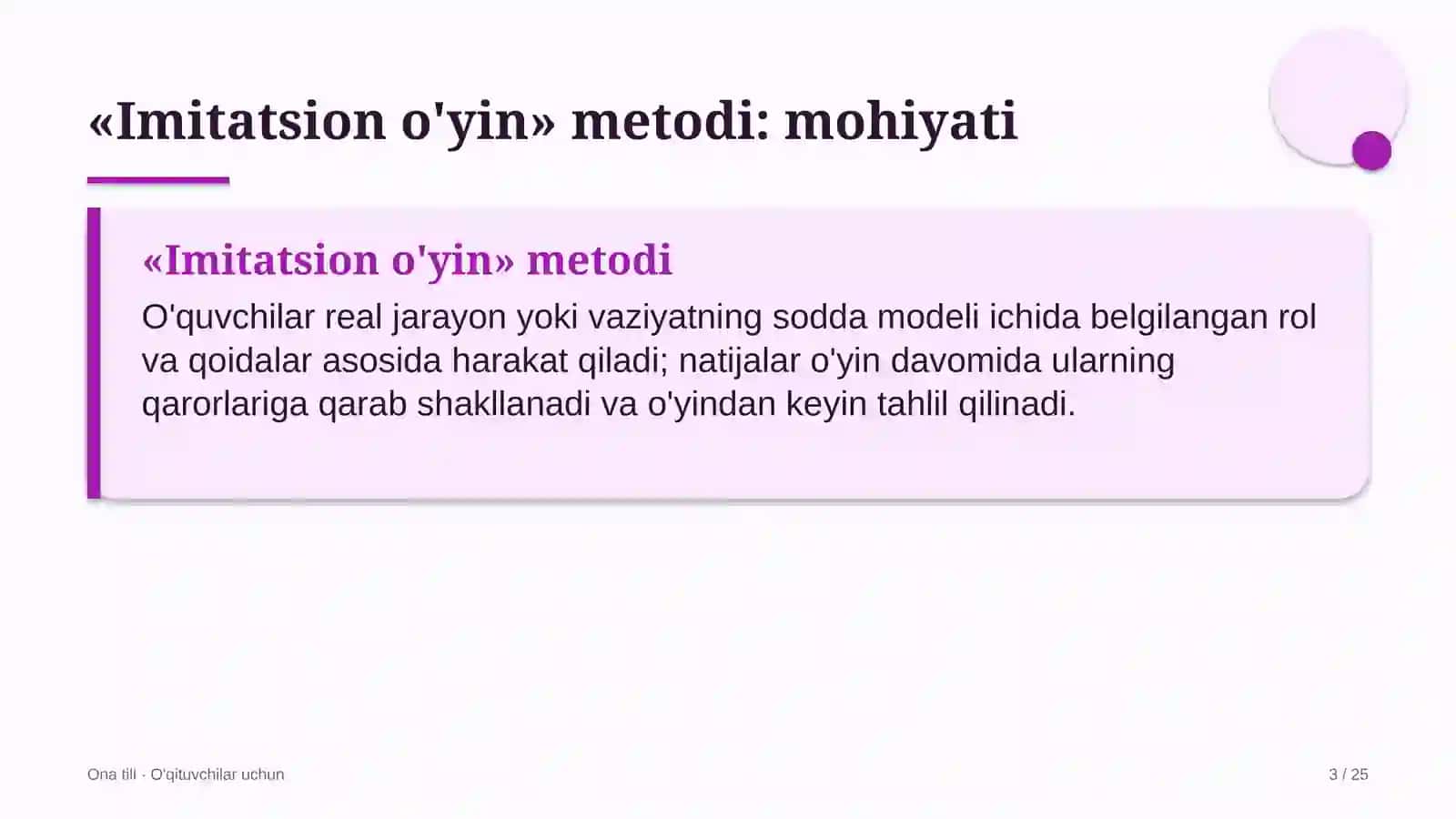 ona tili darslarida imitatsion o'yin metodidan foydalanish 3442 3