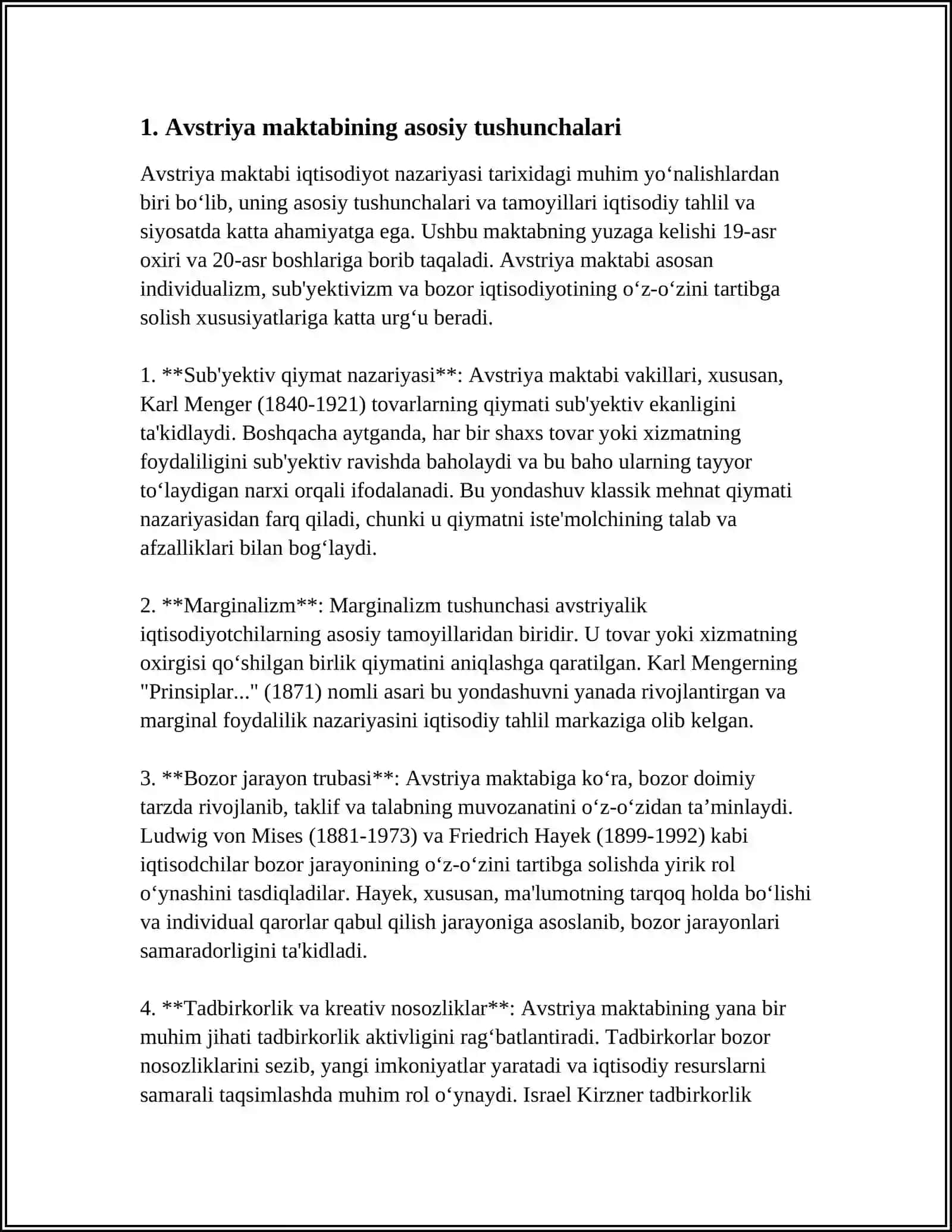 AVSTRIYA MAKTABI UNING NAZARIYALARI VA USLUBLARINING SHART SHAROITLARI 3