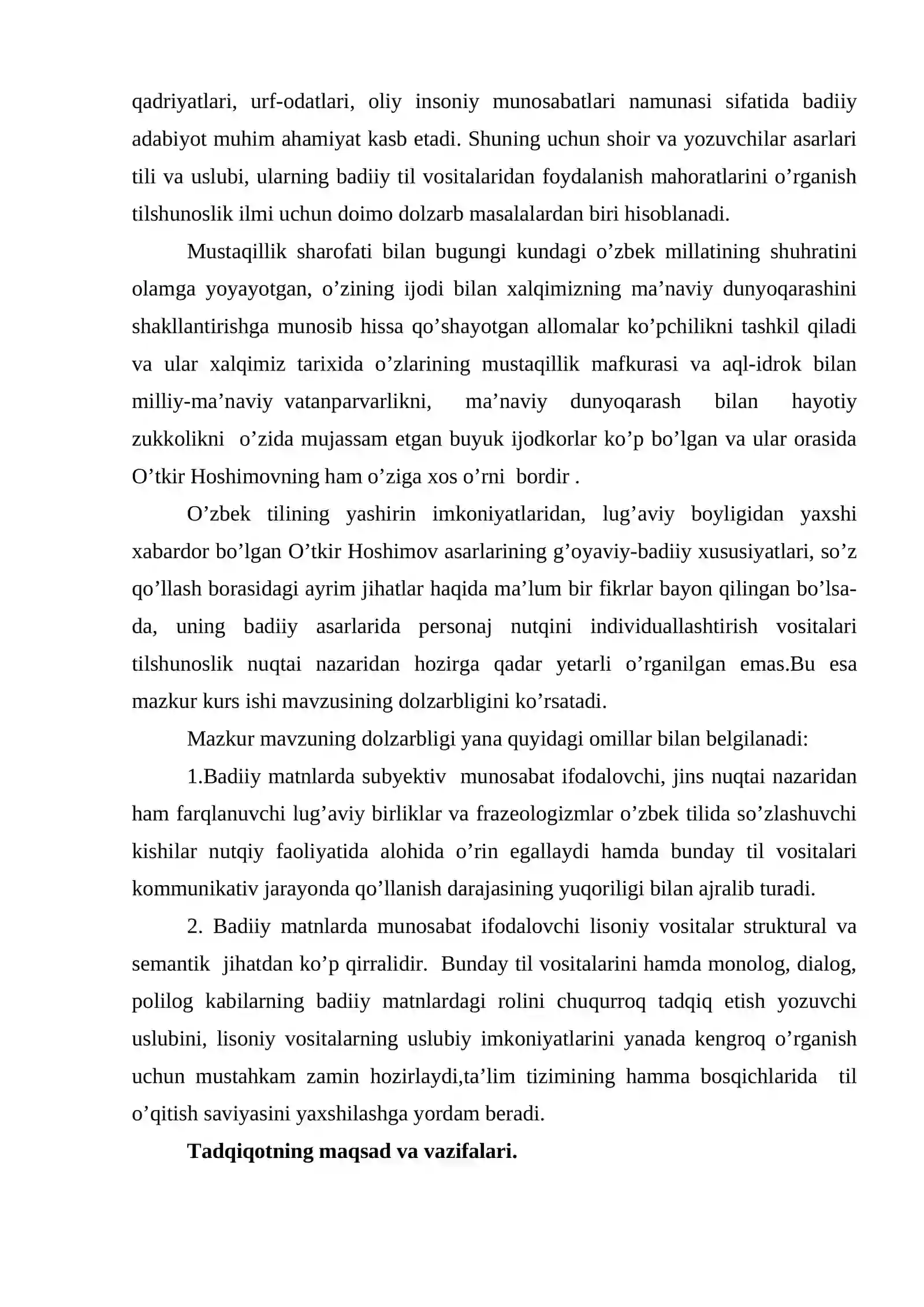 «O’tkir Hoshimovning «Ikki eshik orasi» asarida personaj nutqini individuallashtirish vositalari» 3