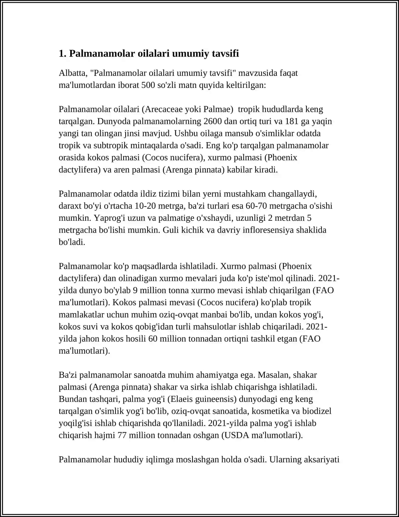 PALMANAMOLAR QABILASI OILALARI, TAVSIFI VA ASOSIY TURLARI 3