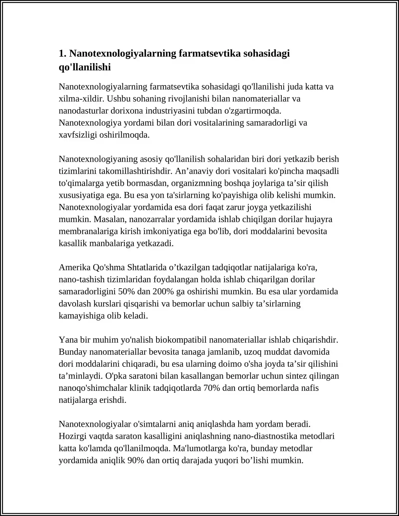 BUGUNGI KUN TIBBIYOTINING TURLI SIXALARIDA NANOTEXNOLOGIYALARDAN FOYDALANISHNING ASOSIY SABABLARI HAMDA UNING NATIJALARI 3