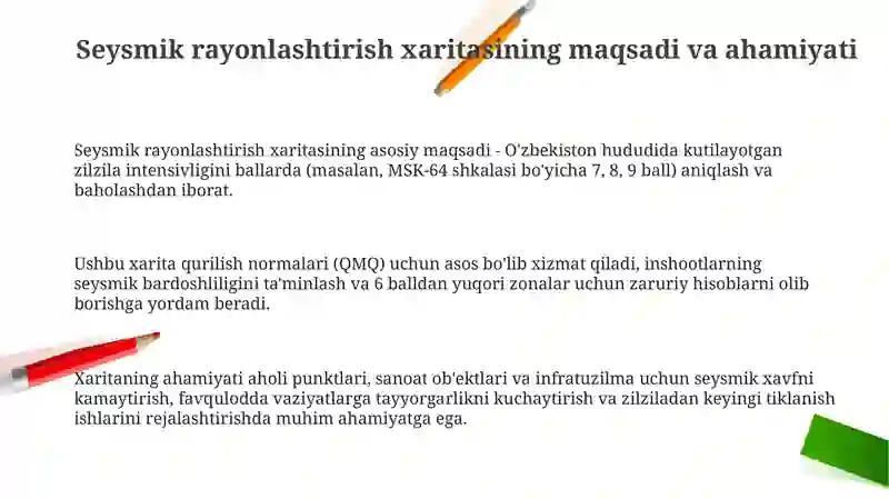 O'zbekiston seysmik rayonlashtirish xaritasi bilan ishlash 3