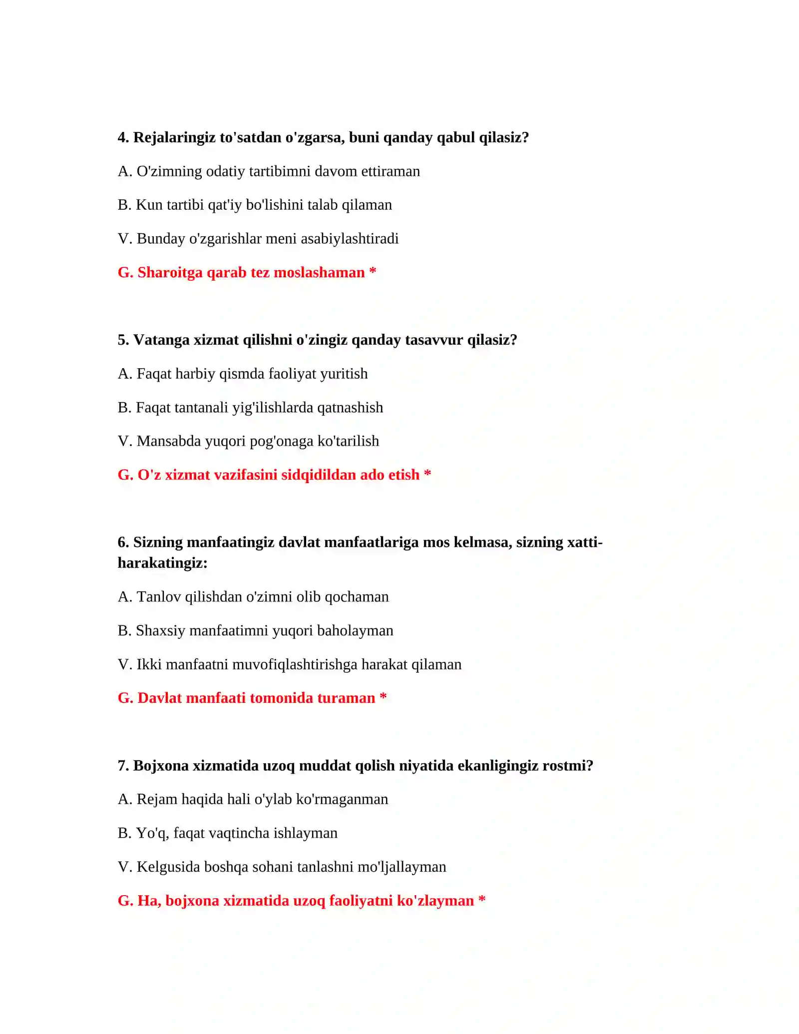 Bojxona psixologik savollarining javoblari 3