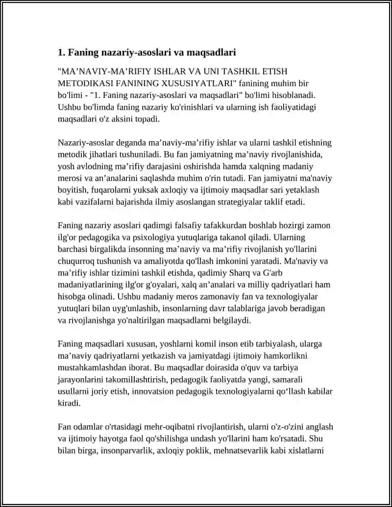 MA’NAVIY-MA’RIFIY ISHLAR VA UNI TASHKIL ETISH METODIKASI FANINING XUSUSIYATLARI 3