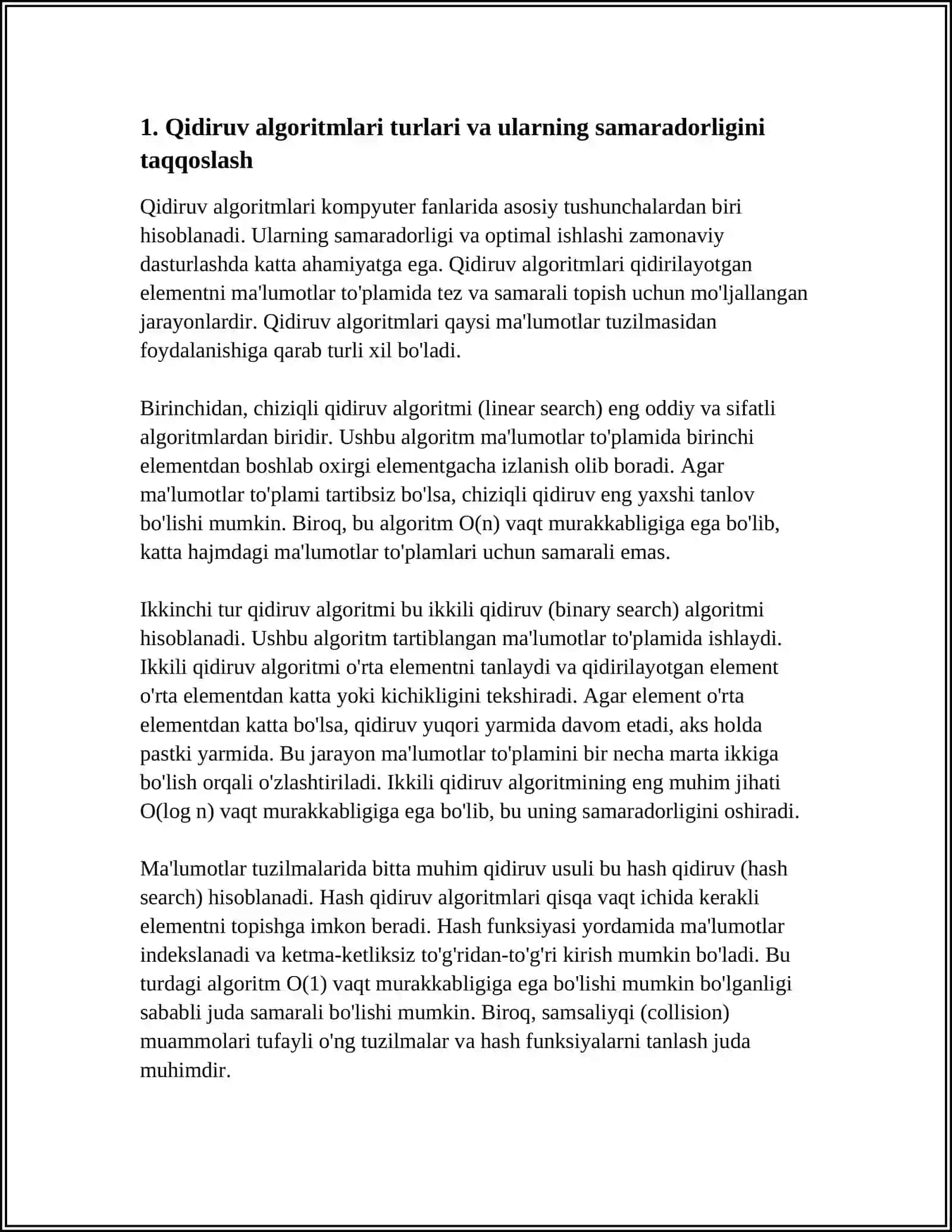 QIDIRISH USULLARI SAMARADORLIGI VA OPTIMALLASHTIRISH 3