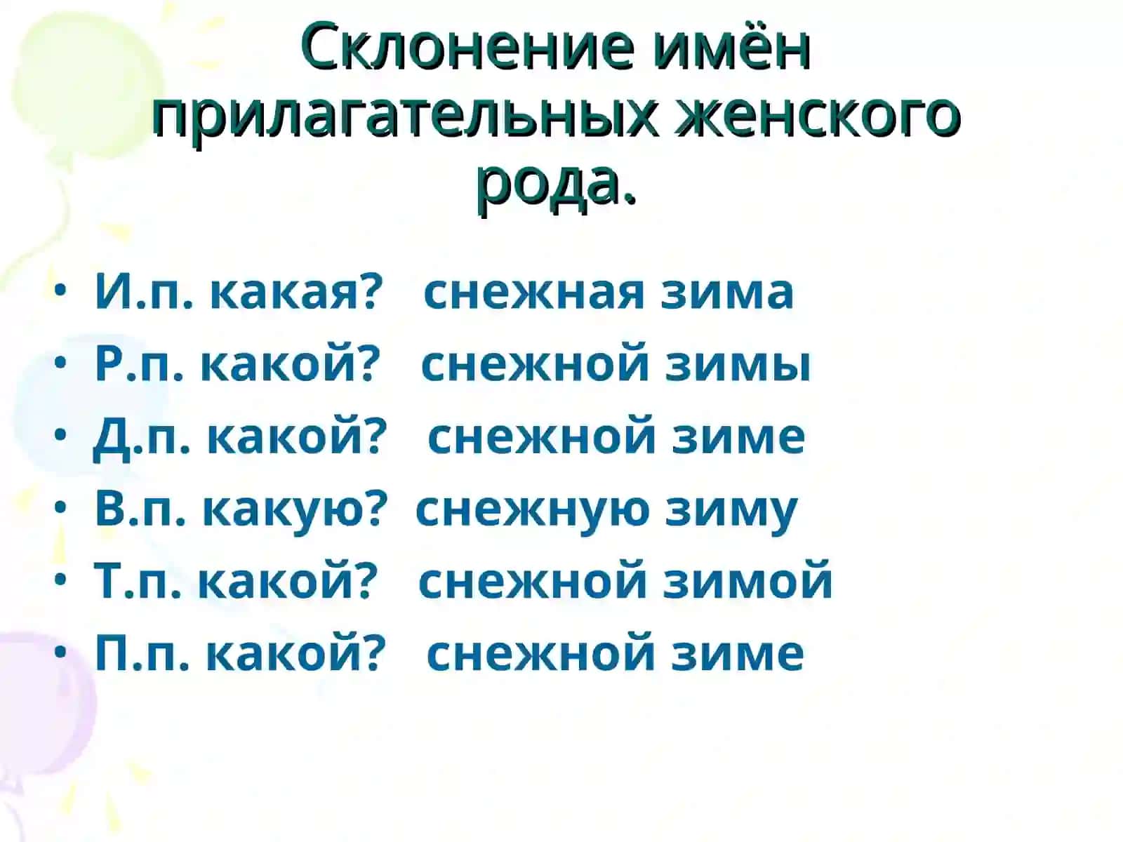 Склонение имён прилагательных женского рода 3