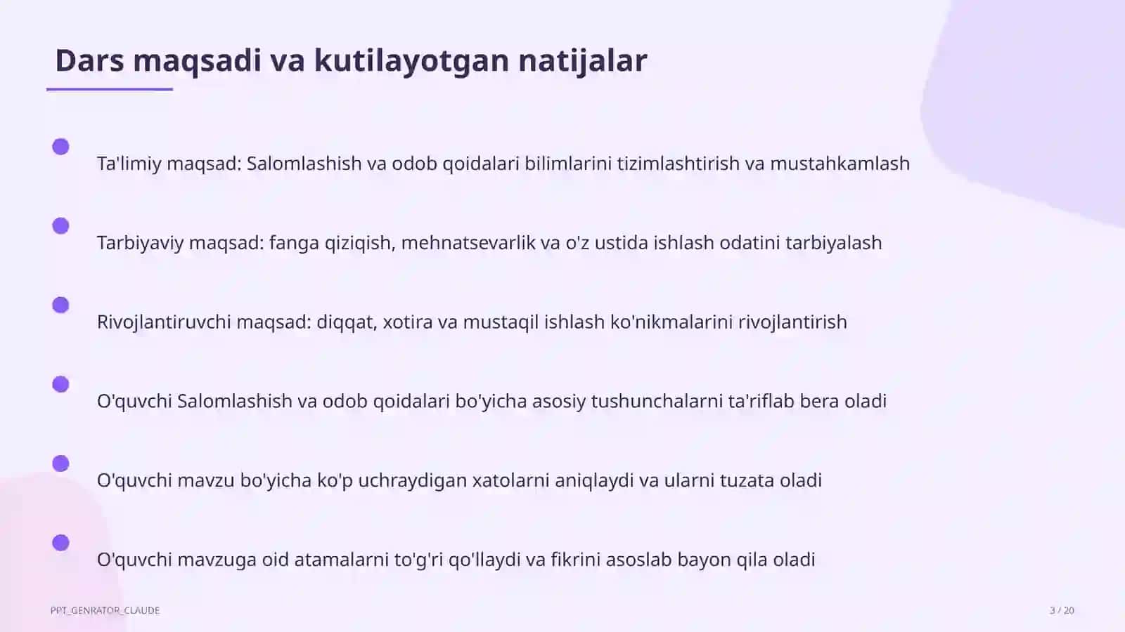 Salomlashish va odob qoidalari (1-sinf) 3