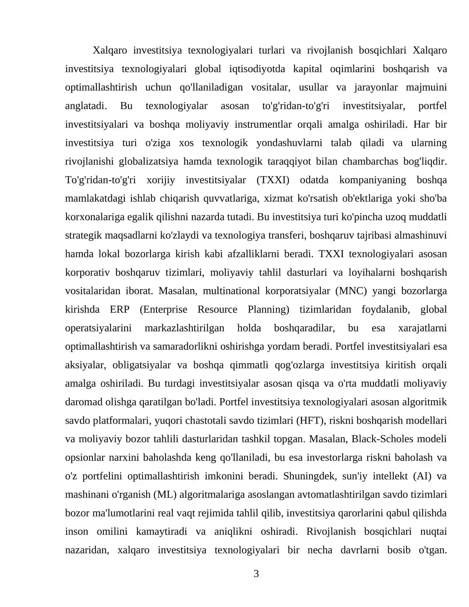 Xalqaro investitsiya texnologiyalari 3