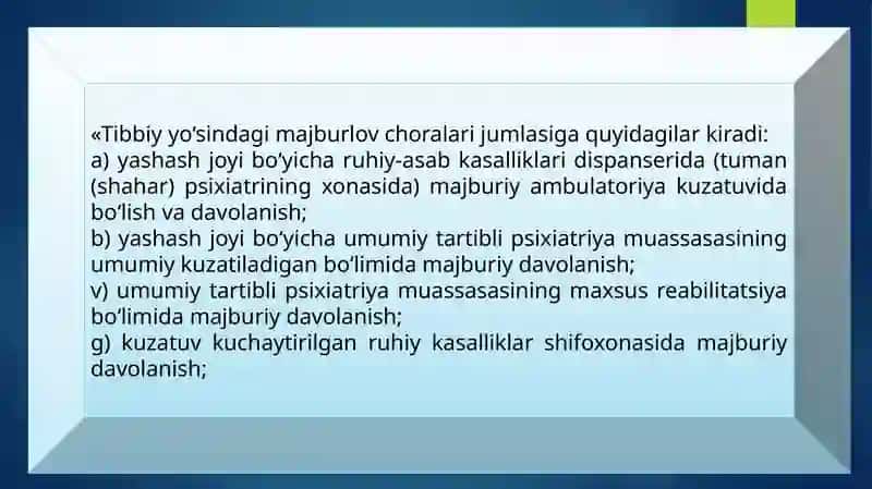TIBBIY YO'SINDAGI MAJBURLOV CHORALARINI QO'LLASH 3