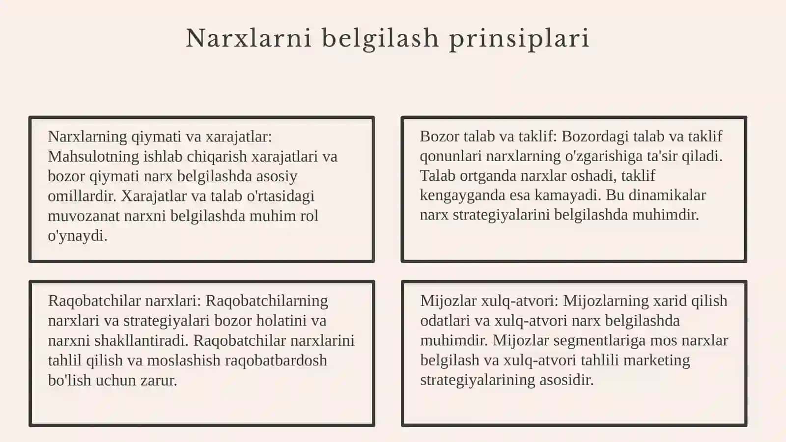 Narxlarni belgilashning asosiy prinsiplari va metodlari 3