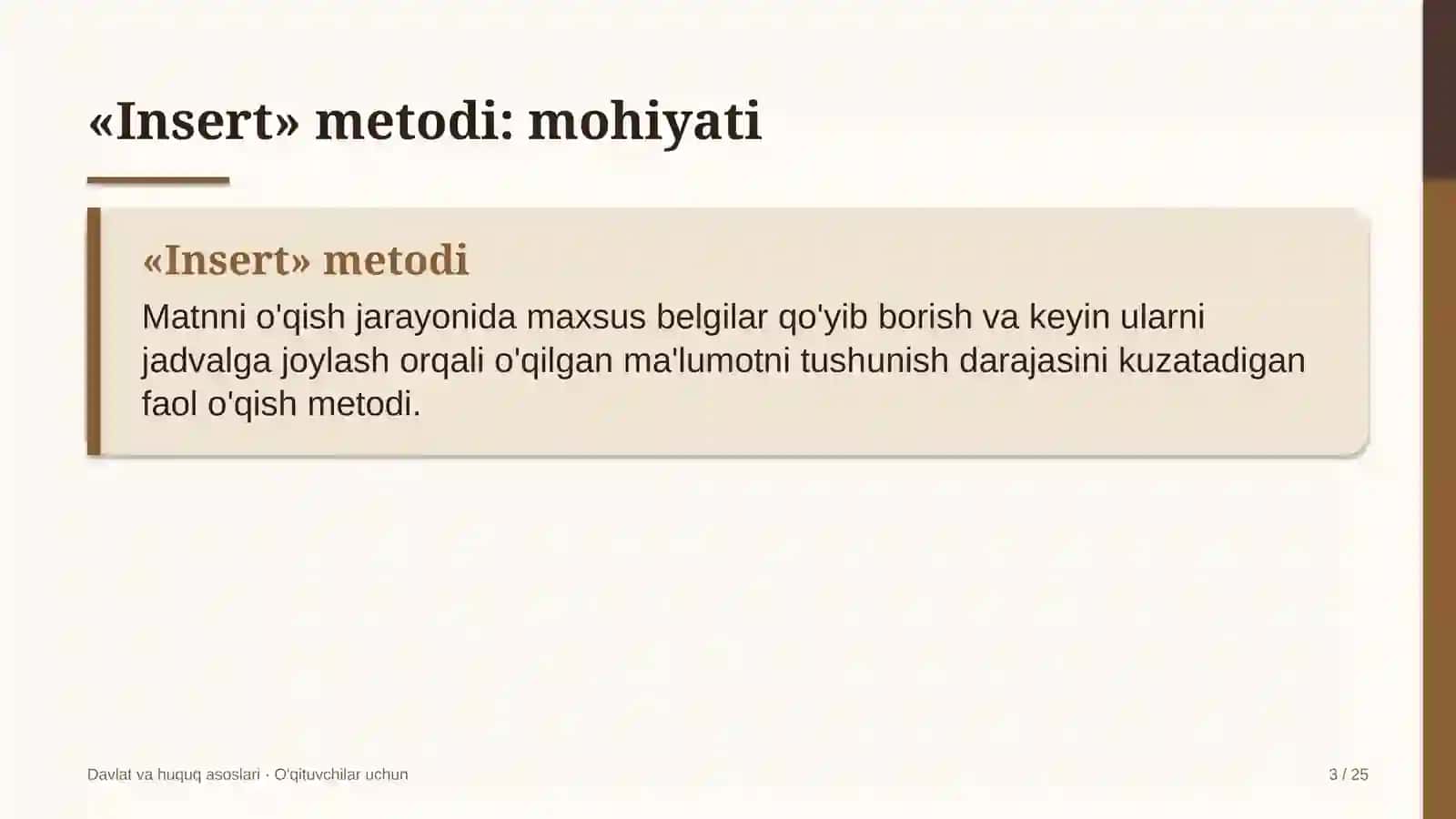 davlat va huquq asoslari darslarida insert metodidan foydalanish 8988 3