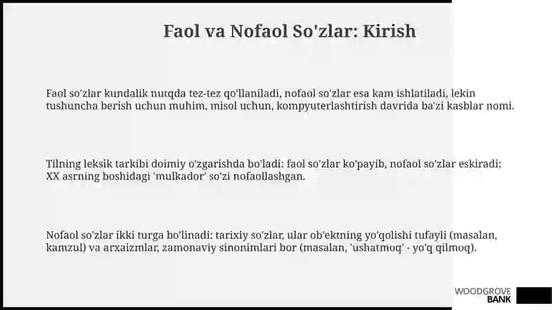 Faol va nofaol sõzlar 3