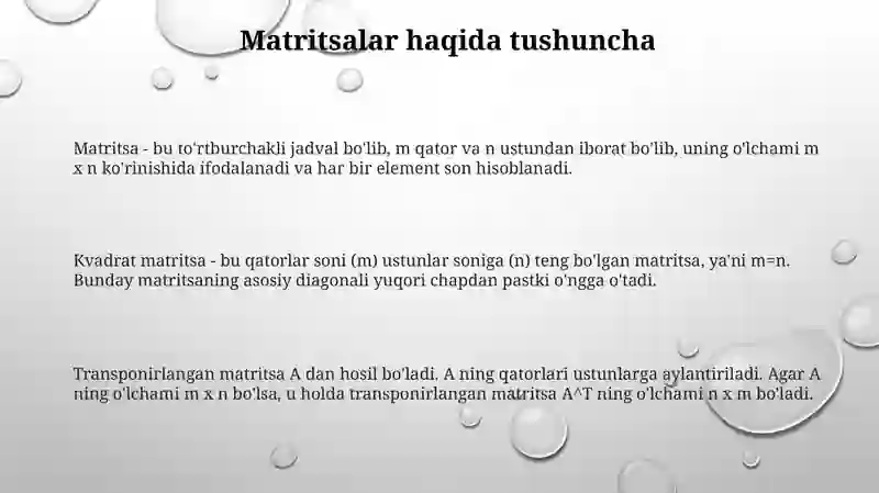 Matritsalar bilan amallar 3