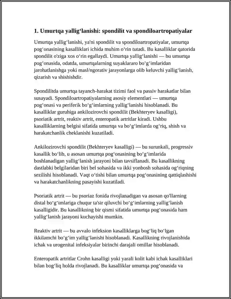 UMURTQA YALLIG'LANISHI VA DEGENERATIV -DISTROFIK KASALLIKLARI.UMURTQA TUGʻMA ANOMALIYALARI 3