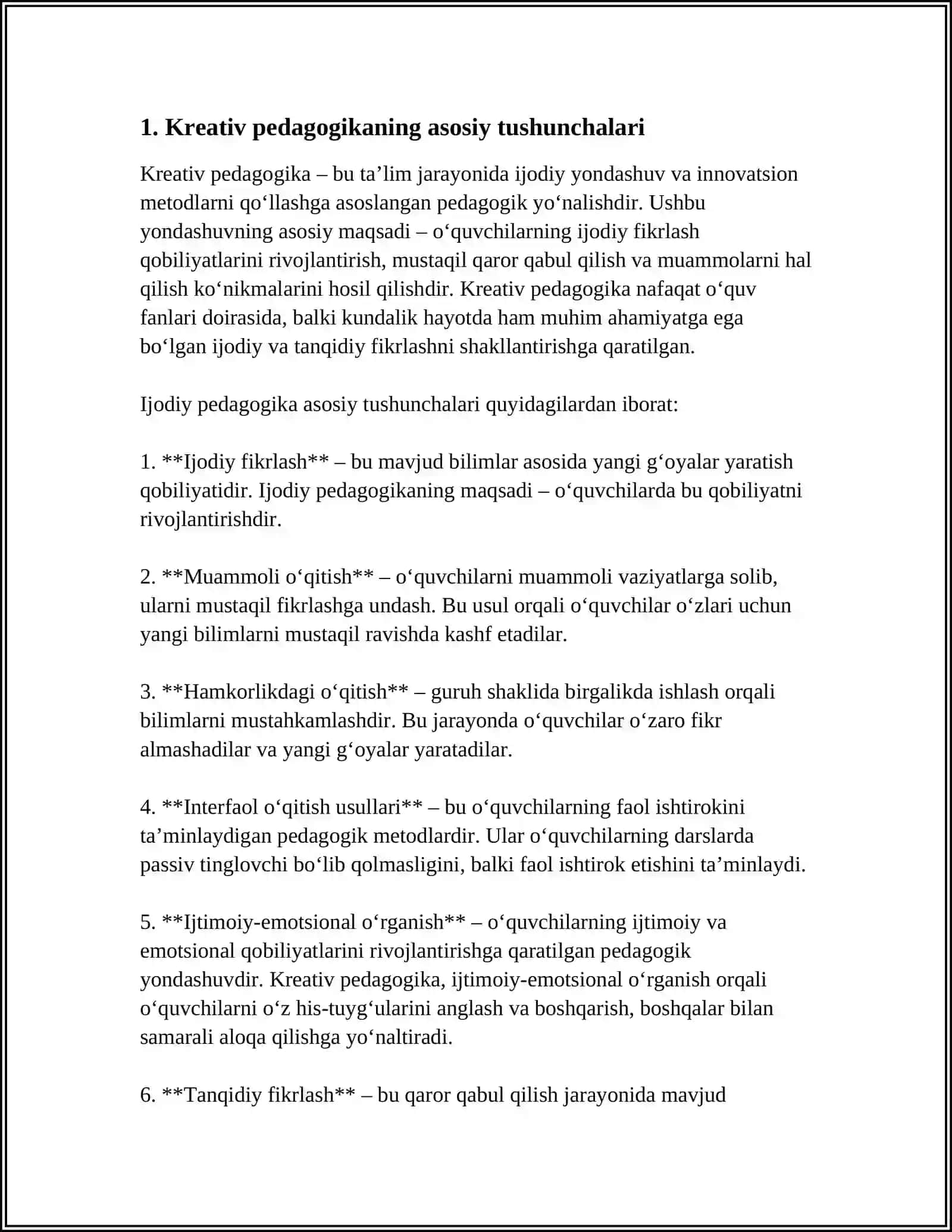 Kreativ pedagogika fanining tamoyil va mezonlari 3