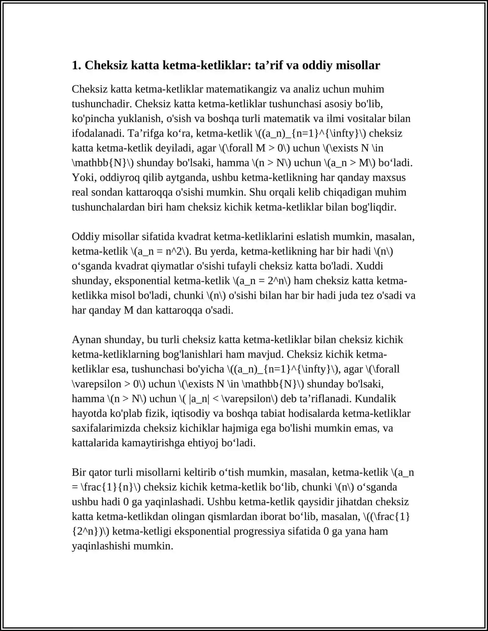 CHEKSIZ KATTA KETMA-KETLIKLAR 3