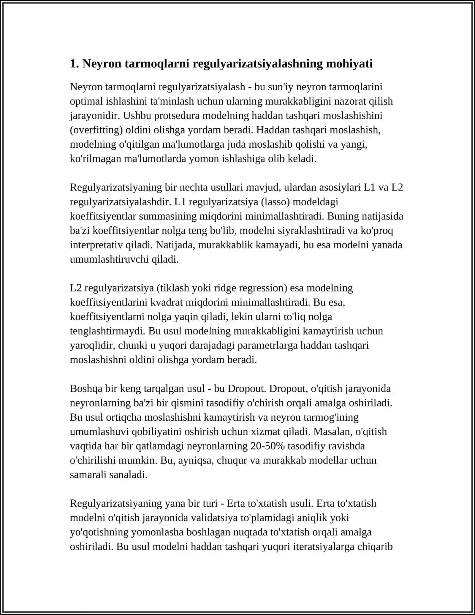 NEYRON TARMOQLARNI REGULYARIZATSIYALASH 3