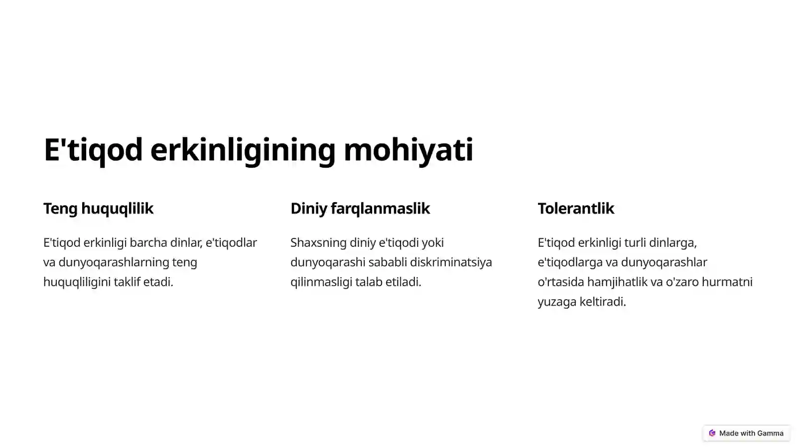 Vijdon va e'tiqod erkinliging tarifi 3