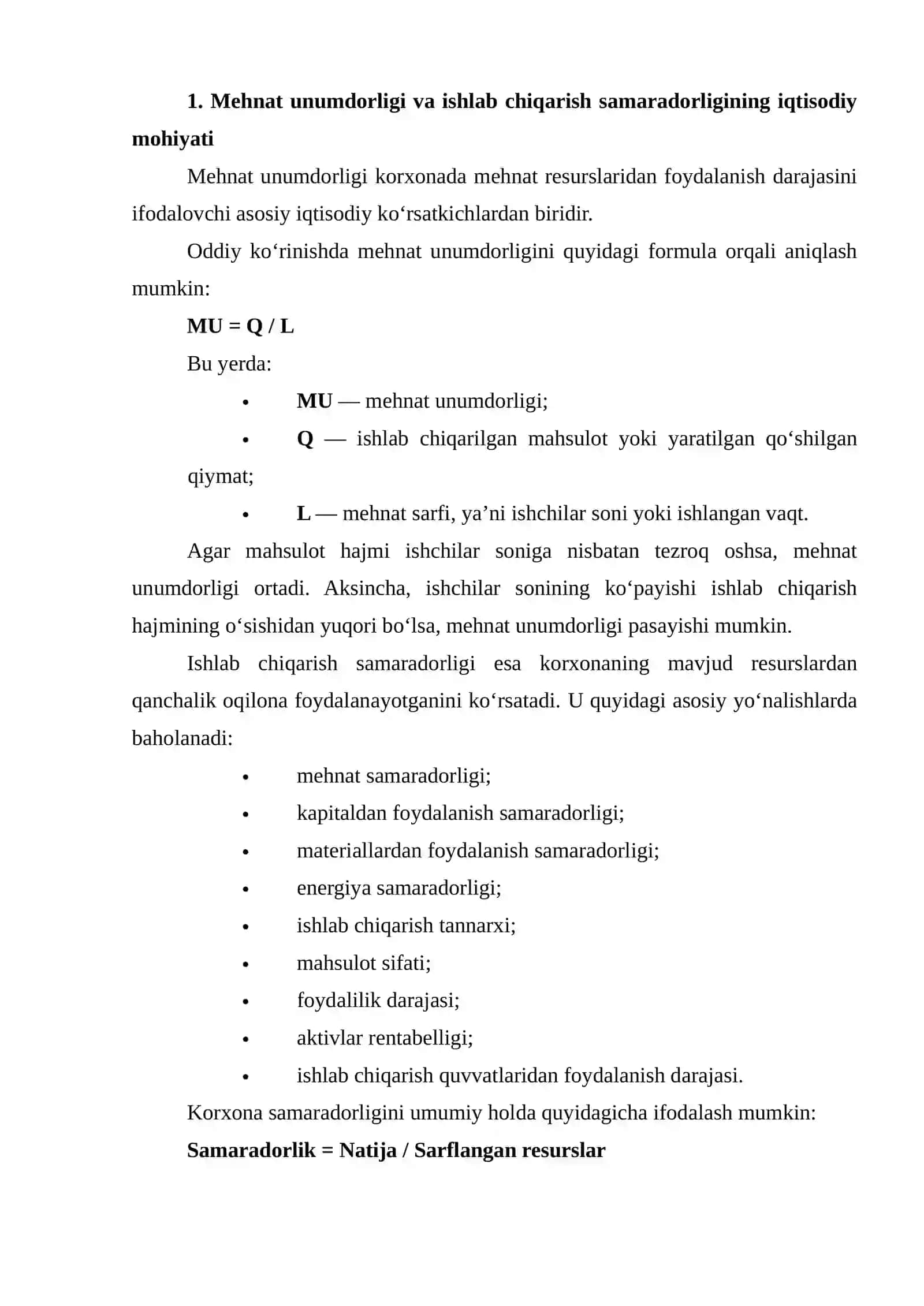 Mehnat unumdorligi va ishlab chiqarish samaradorligining iqtisodiy mohiyati 3