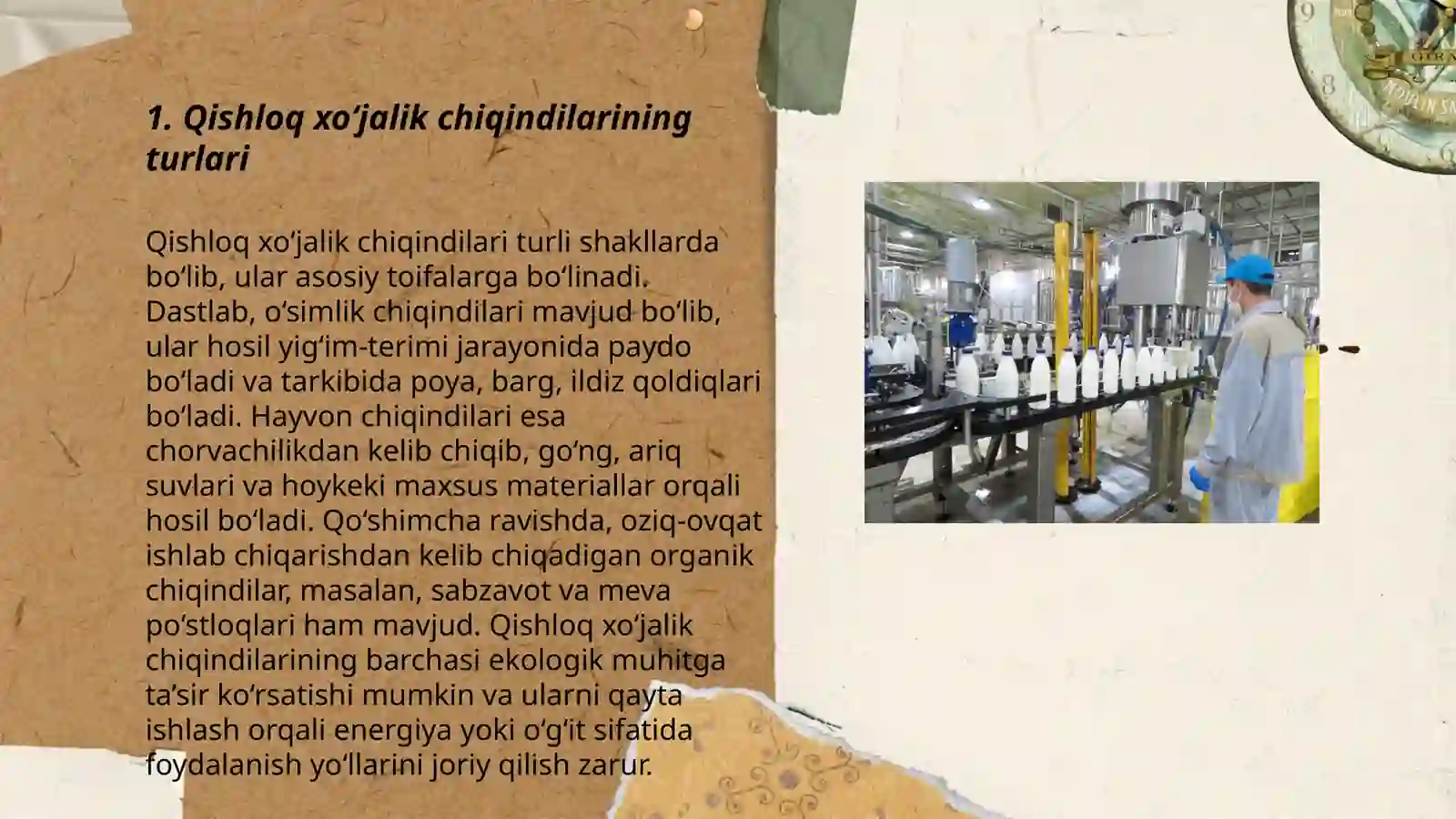 Qishloq xo‘jalik chiqindilar xususiyatlari sarlash yig‘ish qayta ishlash 3