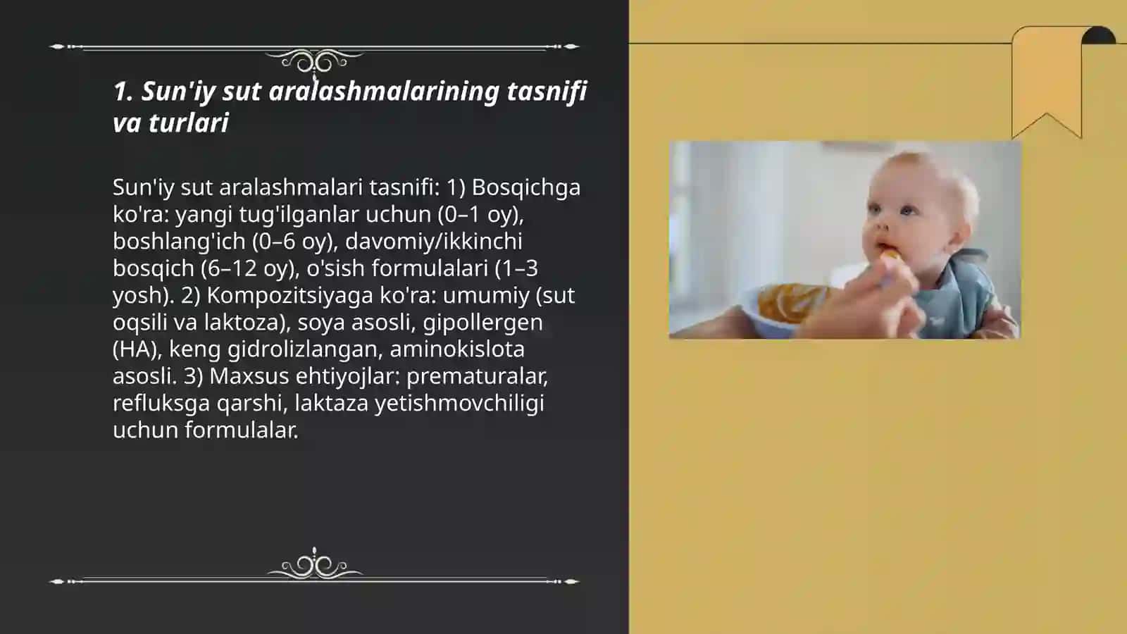 Sun'iy ovqatlantirish. Moslashtirilgan sun'iy aralashmalar turlari 3