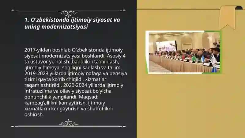 O'zbekistonda ijtimoiy sohada amalga oshirilayotgan o'zgarishlar mazmuni va mohiyati 3