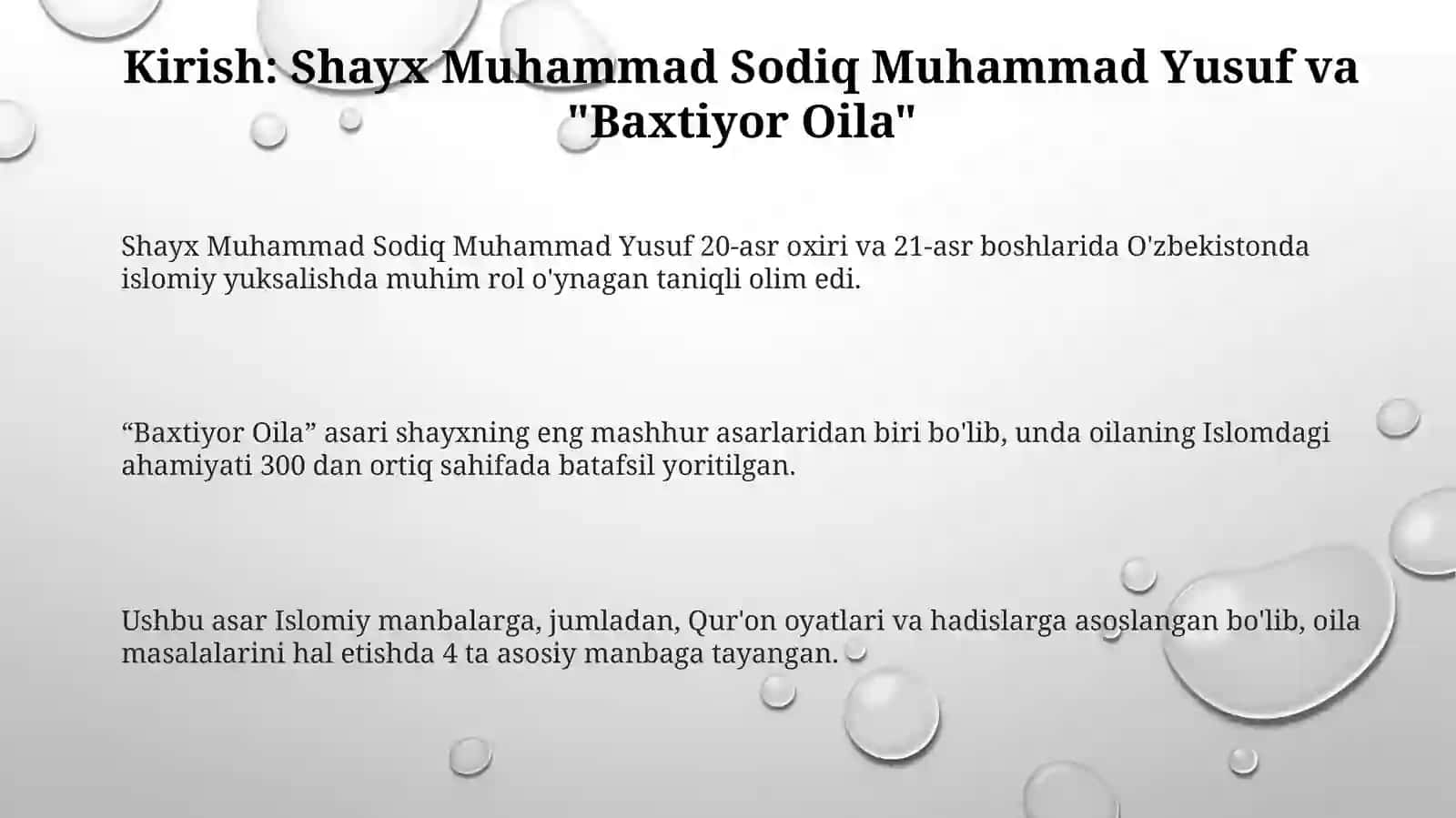 Shayx Muhammad Sodig Muhammad Yusufning "Baxtiyor oila" asarida islom qadriyatlarining talqini 3