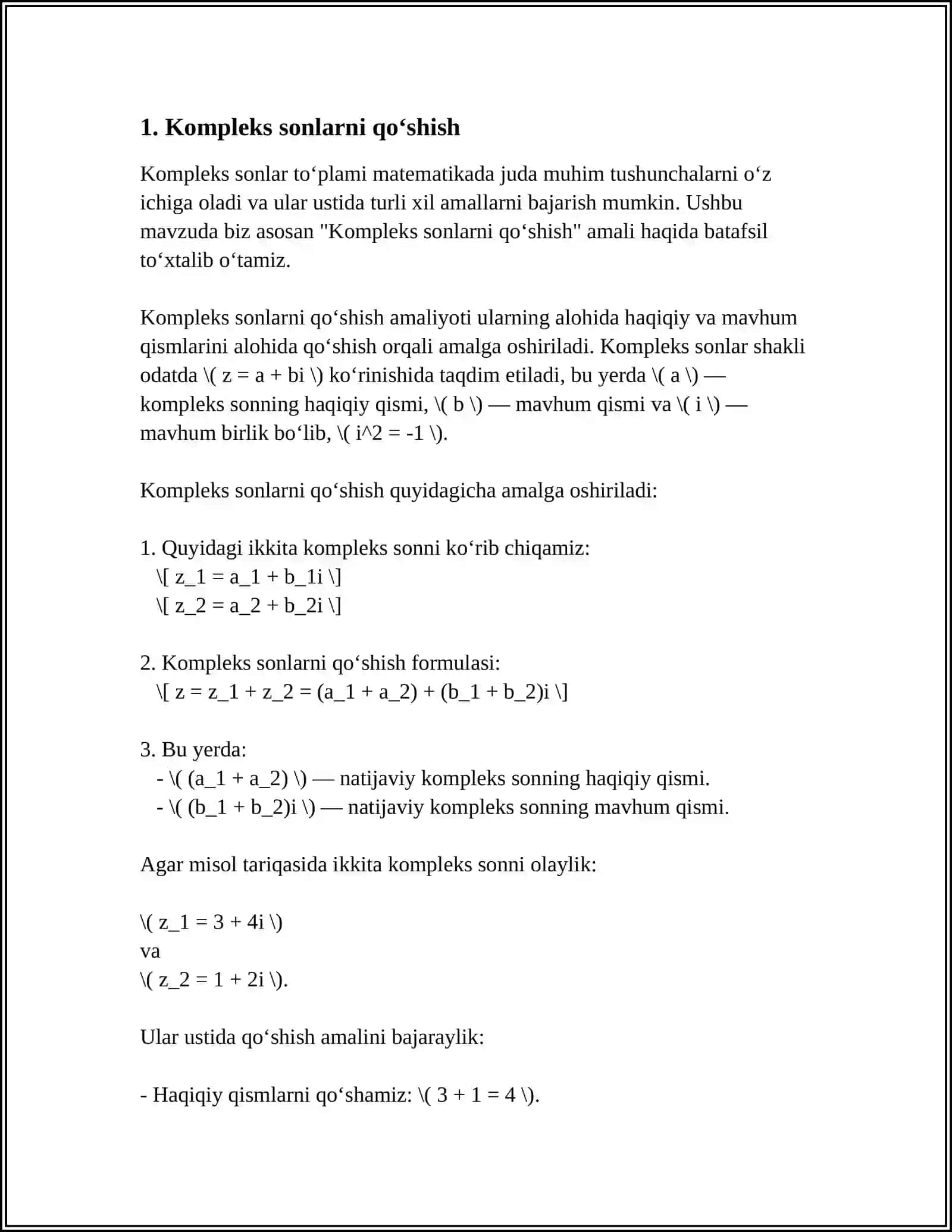 KOMPLEKS SONLAR USTIDA AMALLAR 3