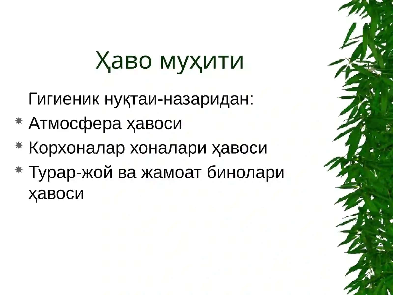 ҲАВО МУҲИТИГА ГИГИЕНИК ХАРАКТЕРИСТИКА“HYGIENIC CHARACTERISTIC OF AIR” 3